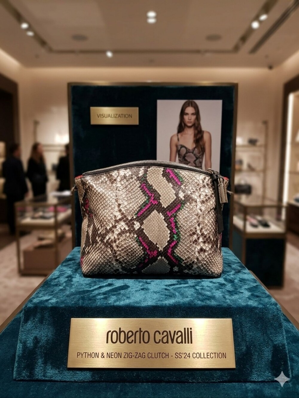 ROBERTO CAVALLI RARE EXOTIC PYTHON WRISTLET CLUTCH